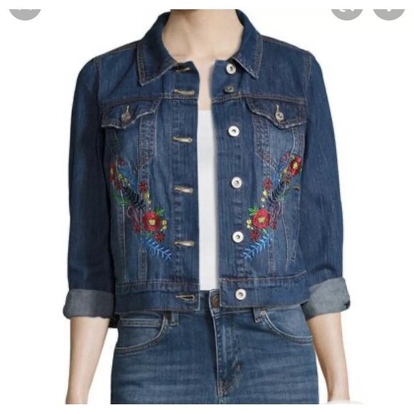 Bagatelle Denim Trucker Jacket Womens S Blue Boho Bohemian Retro Eclectic Casual - Picture 16 of 16